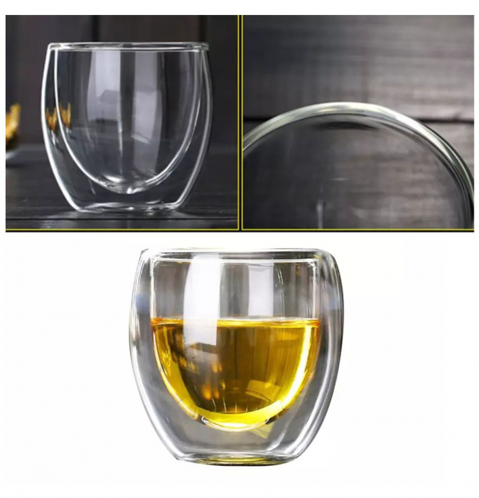 Set 4 Pahare din sticla Borosilicata cu pereti dubli, 250 ml x 4 [3]
