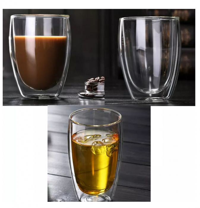 Set 4 Pahare din sticla Borosilicata cu pereti dubli, 350 ml x 4 [2]