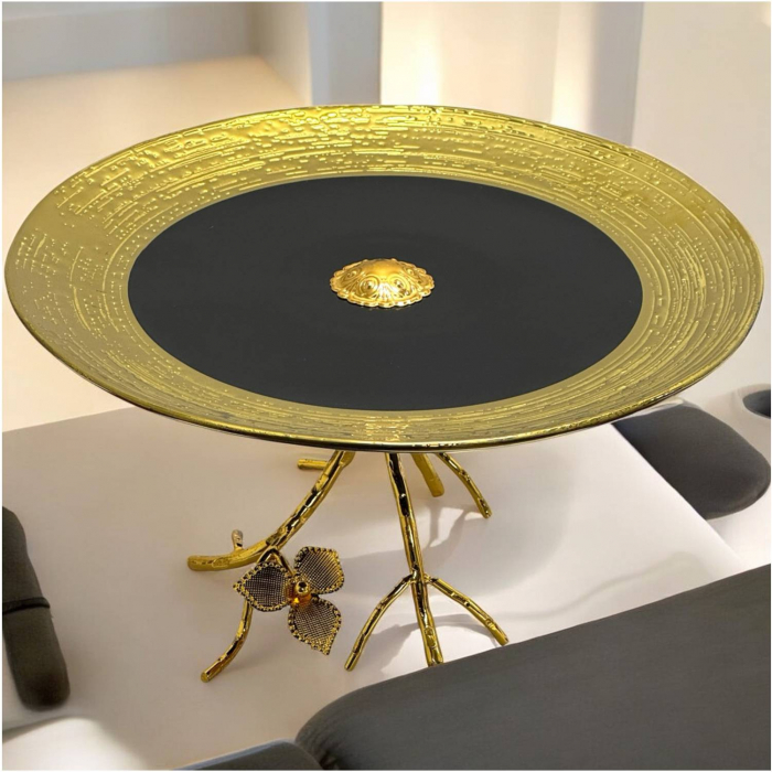 Platou de servire din portelan cu suport metalic, diametru 25 cm, inaltime 13.5 cm [5]