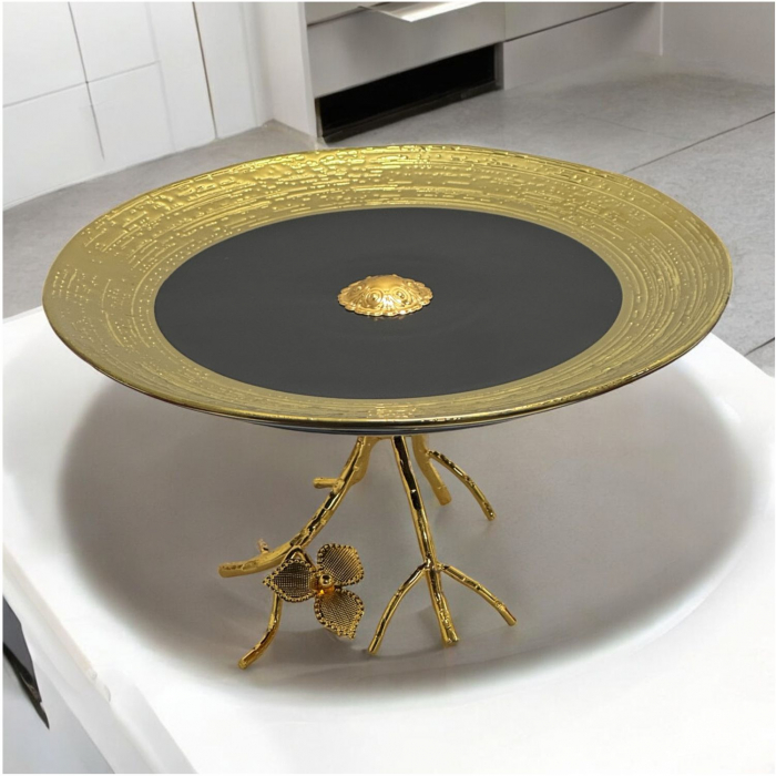 Platou de servire din portelan cu suport metalic, diametru 25 cm, inaltime 13.5 cm [6]