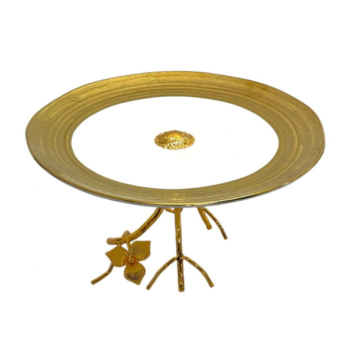 Platou de servire din portelan cu suport metalic, diametru 25 cm, inaltime 13.5 cm [4]