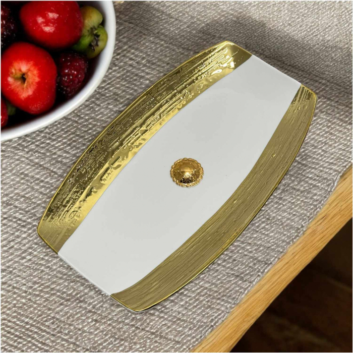 Platou de servire dreptunghiular din portelan cu suport metalic – 30x18 cm, inaltime 14 cm [3]