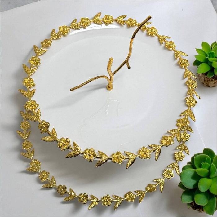 Platouri supraetajate ANTIQUA, 2 niveluri, Candy Bar, Alb cu margine metalica Aurie, 31.5 si 26 cm [2]