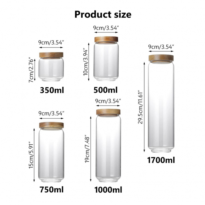 Set 5 recipiente sticla borosilicata cu capace din Lemn, Premium [4]