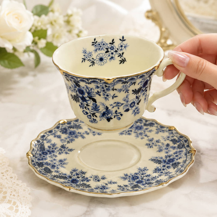Serviciu Portelan Vintage 2 Cesti si farfurii, Blue Bouquet [3]