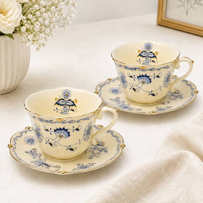 Serviciu Portelan Vintage 2 Cesti si farfurii, BLUE FLORAL [5]