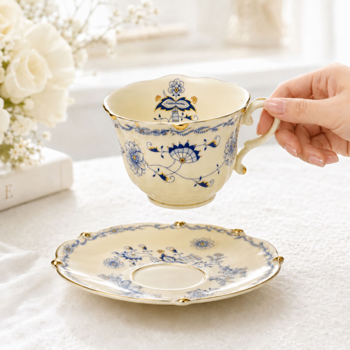 Serviciu Portelan Vintage 2 Cesti si farfurii, BLUE FLORAL [6]