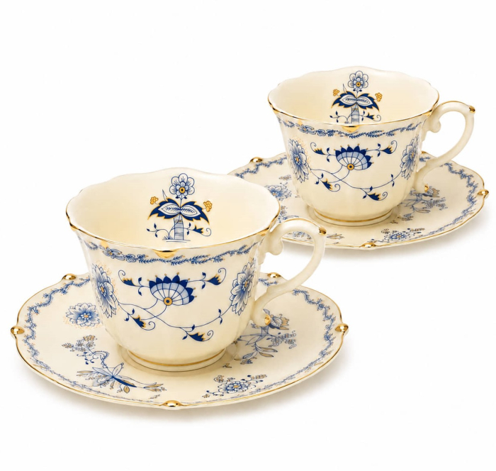 Serviciu Portelan Vintage 2 Cesti si farfurii, BLUE FLORAL [1]
