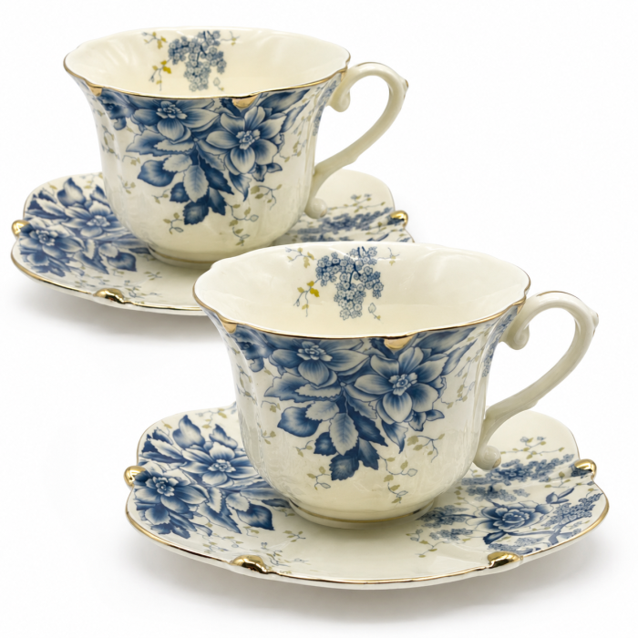 Serviciu Portelan Vintage 2 Cesti si farfurii BLUE FLOWERS [1]