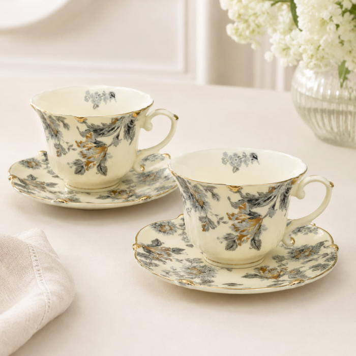 Serviciu Portelan Vintage 2 Cesti si farfurii, GOLDEN LEAF [4]