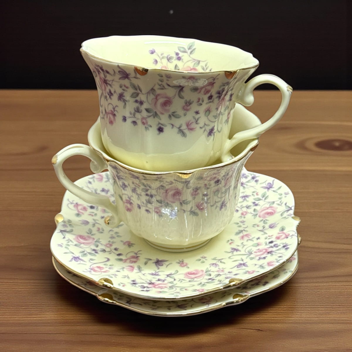 Serviciu Portelan Vintage 2 Cesti si farfurii, PINK FLORAL [2]