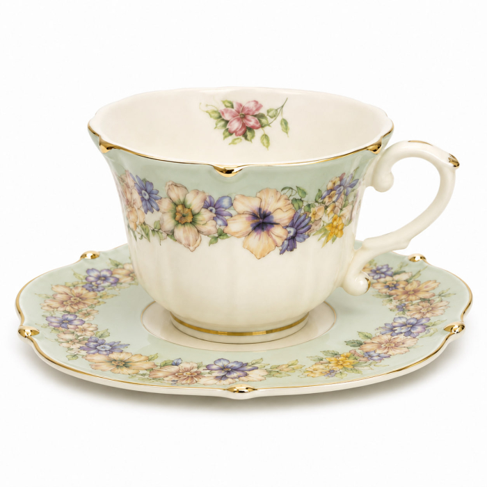 Serviciu Portelan Vintage 2 Cesti si farfurii, Green Bouquet [2]