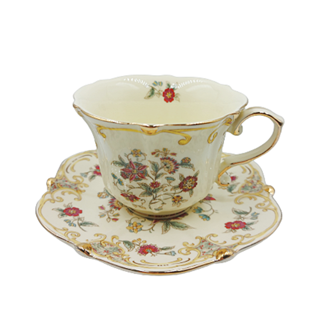 Serviciu Portelan Vintage 2 Cesti si farfurii, Yellow [2]