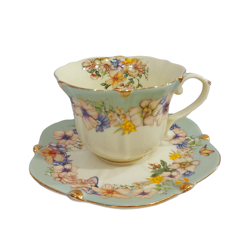 Serviciu Portelan Vintage 2 Cesti si farfurii, Green Bouquet [2]