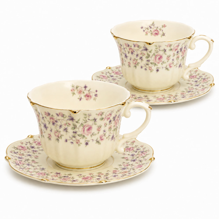 Serviciu Portelan Vintage 2 Cesti si farfurii, PINK FLORAL [1]