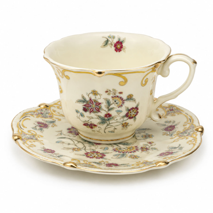 Serviciu Portelan Vintage 2 Cesti si farfurii, Yellow [2]