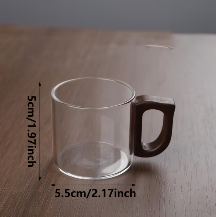 Set 6 cani espresso din sticla borosilicata, 100 ml, cu maner din lemn natural [3]