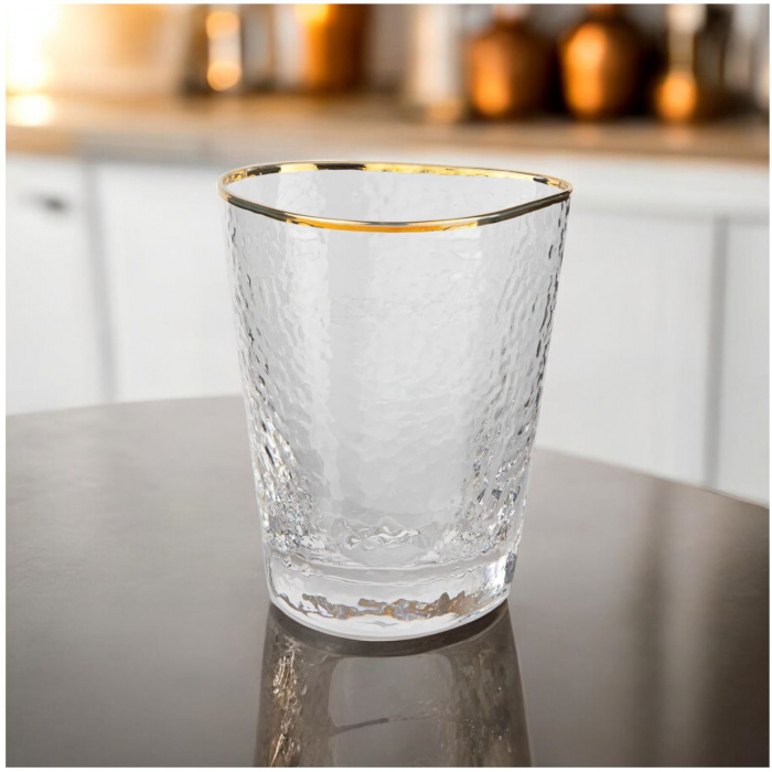 Set 6 Pahare MAYA, 340ml, din Sticla Subtire, cu Bordura Aurie, 9x11cm [6]