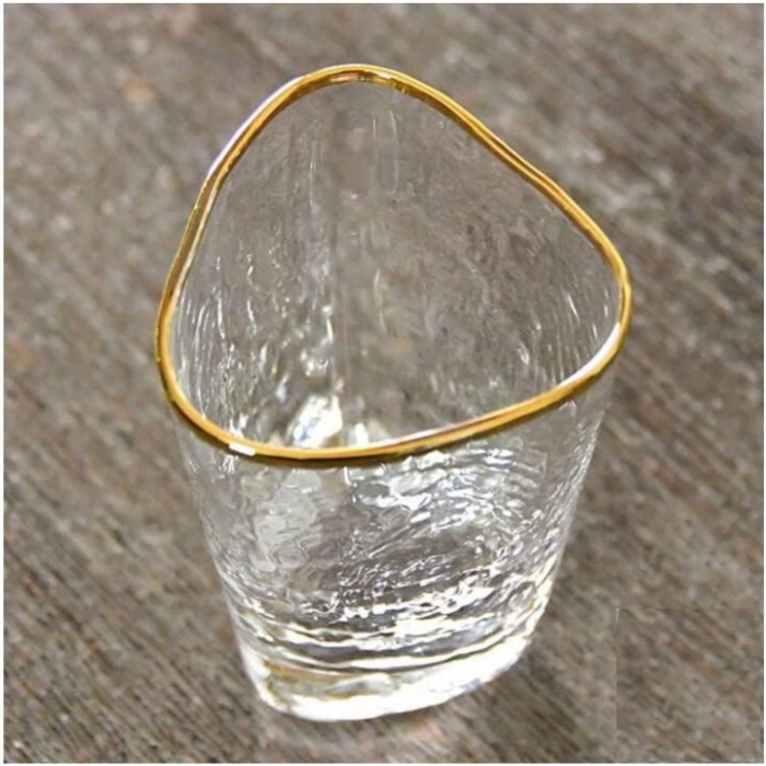 Set 6 Pahare Inalte MAYA, 450ml, Sticla Subtire, Bordura Aurie, 9x14cm [6]