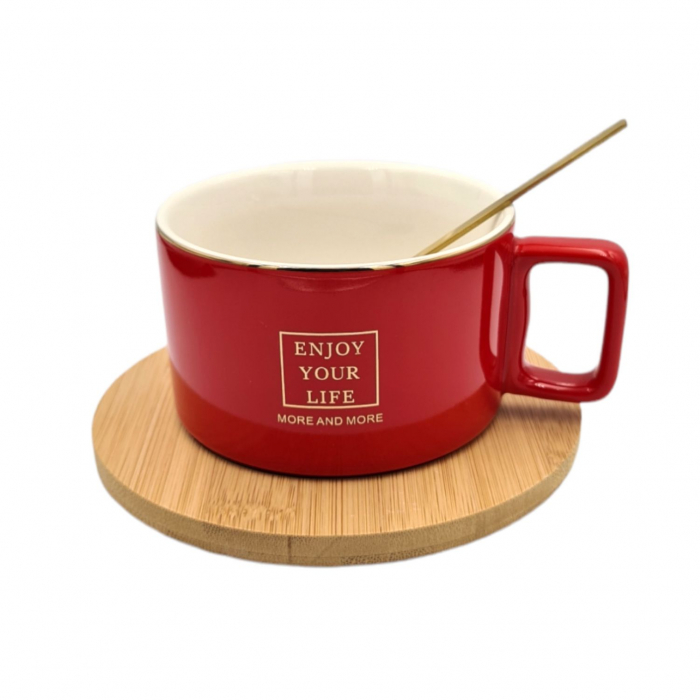 Set Ceasca Cafea si Ceai, suport Bambus, Your Life, 300 ml [3]
