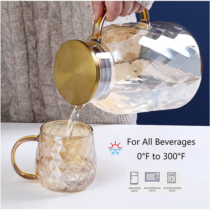 Set Carafa si 4 Cani din sticla Borosilicata, GOLDEN [5]