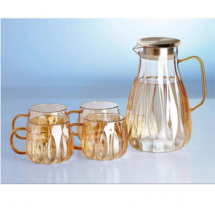 Set Carafa1.5 L si 4 Cani din sticla Borosilicata, GOLDIE [2]