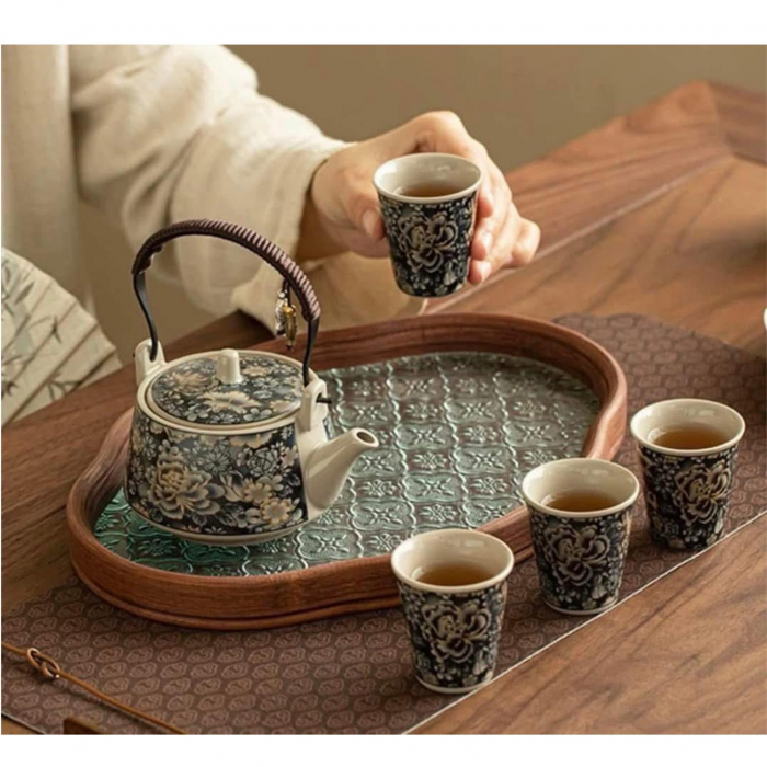 Set ceai MYSTIC TEA – Ceainic 200 ml, 6 cupe si recipient pentru ceai, din portelan [2]