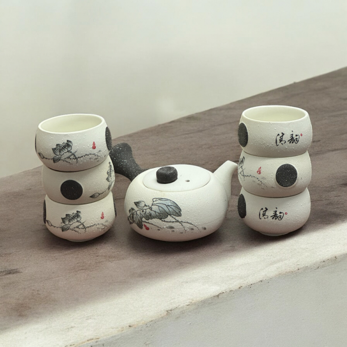 Set Ceainic 150 ml si 6 Cupe, Ceramica, Black [3]