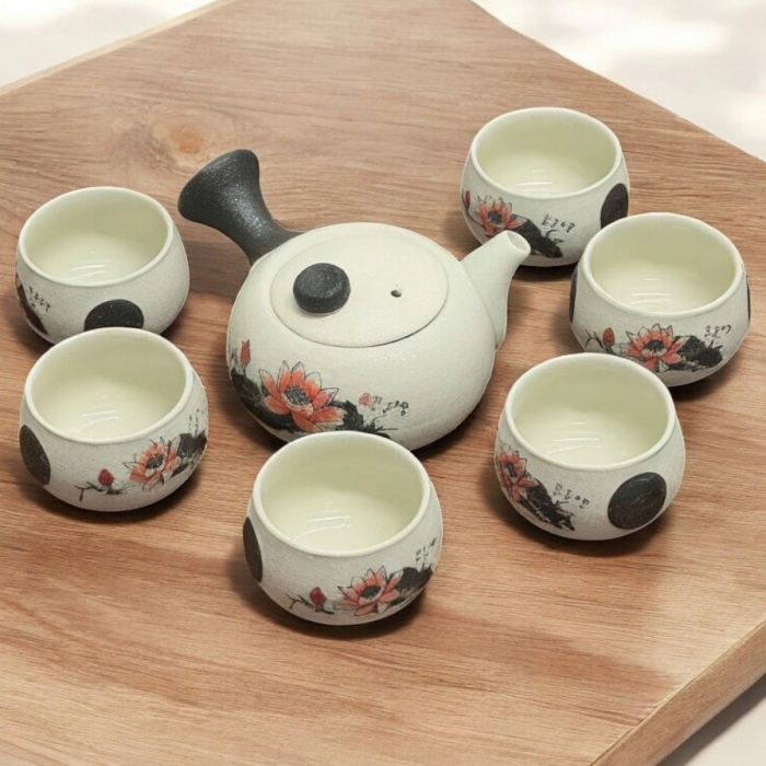 Set Ceainic 150ml si 6 cupe, Ceramica, Red [3]