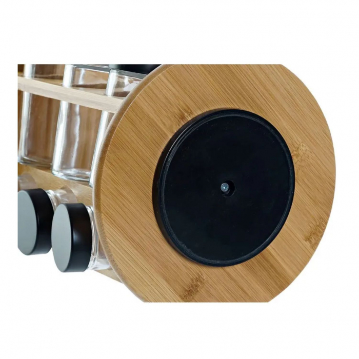 Set Condimente 12 recipiente sticla cu suport rotativ din Lemn, 18x23 cm [4]