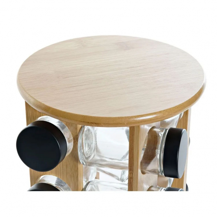 Set Condimente 12 recipiente sticla cu suport rotativ din Lemn, 18x23 cm [2]