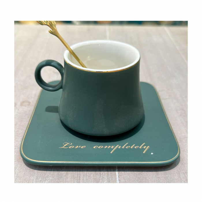 Set din Portelan Ceasca, Farfurie si Lingurita metalica, LOVE, 170 ml [2]