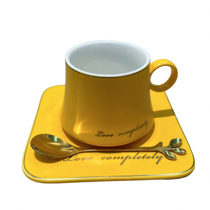 Set din Portelan Ceasca, Farfurie si Lingurita metalica, LOVE, 170 ml [4]