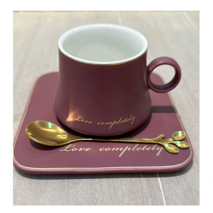 Set din Portelan Ceasca, Farfurie si Lingurita metalica, LOVE, 170 ml [7]