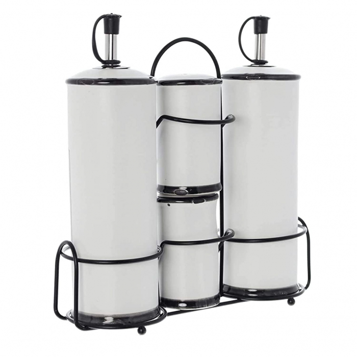Set Oliviera PARIS 4 piese ceramica si suport metalic, Alb [2]