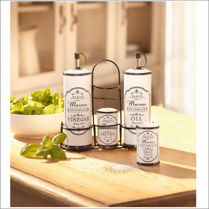 Set Oliviera PARIS 4 piese ceramica si suport metalic, Alb [3]