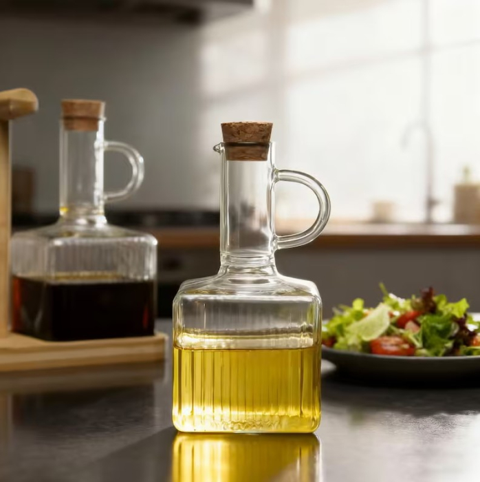 Set oliviera premium din sticla borosilicata, 2 recipiente cu suport din bambus [2]