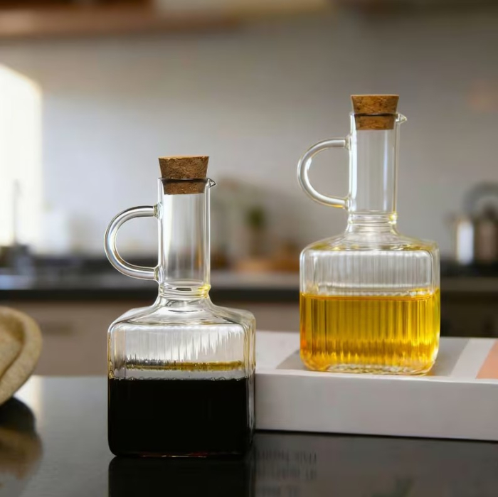 Set oliviera premium din sticla borosilicata, 2 recipiente cu suport din bambus [4]