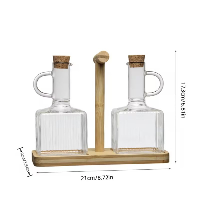 Set oliviera premium din sticla borosilicata, 2 recipiente cu suport din bambus [6]
