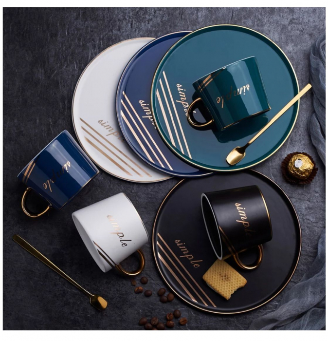 Set Portelan Ceasca, Farfurie si Lingurita, SIMPLE [5]
