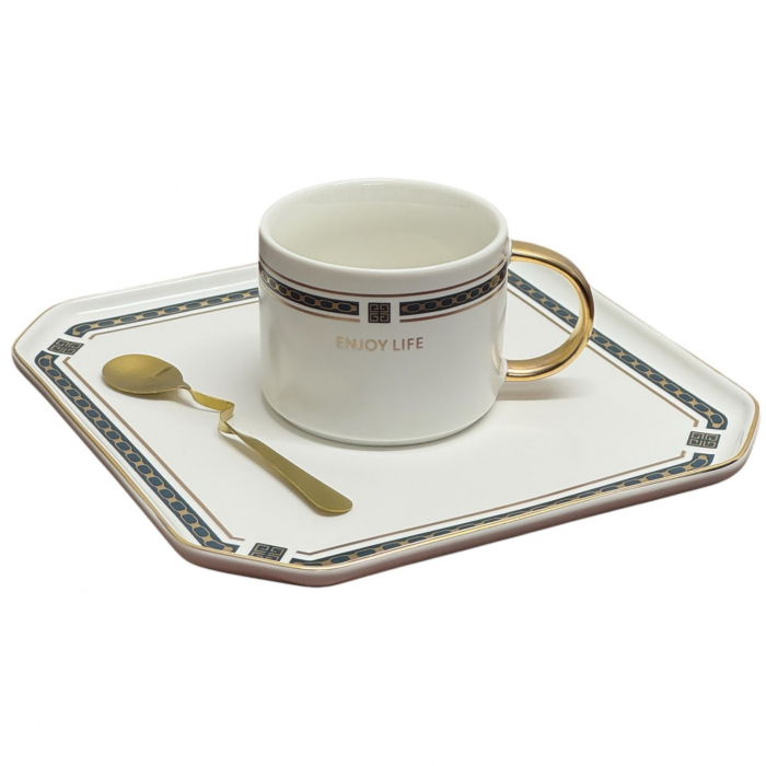 Set Portelan Ceasca si Platou 20x20cm, ENJOY LIFE, 200 ml [1]