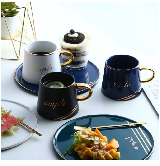 Set Portelan Ceasca, Farfurie si Lingurita, SIMPLE [6]