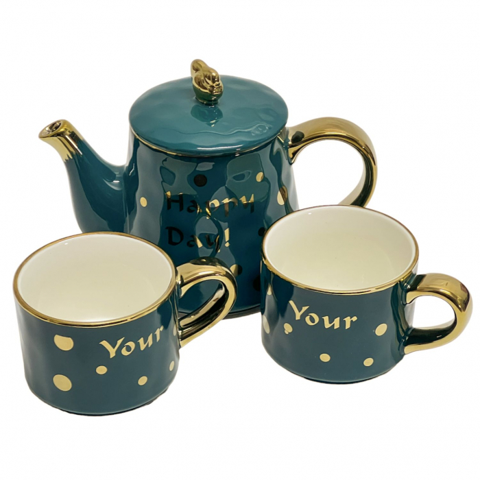 Set Tea For Two HAPPY DAY, Ceainic si 2 cesti portelan, 500 ml [4]