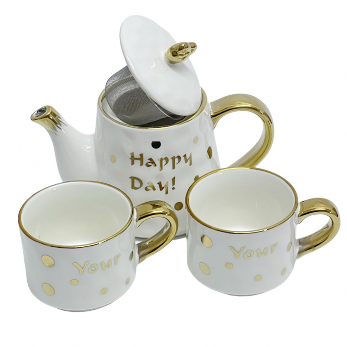 Set Tea For Two HAPPY DAY, Ceainic si 2 cesti portelan, 500 ml [5]