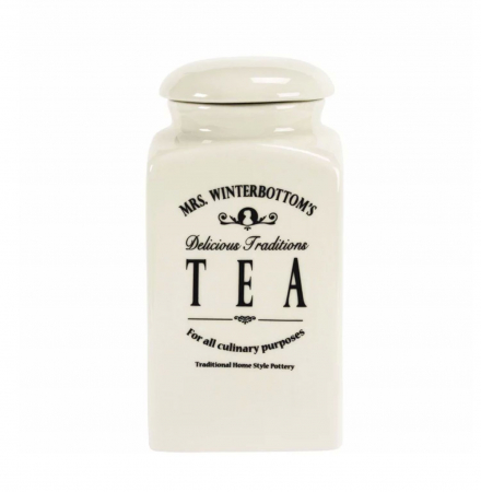 Depozitare si servire - Borcan din Ceramica cu capac, TEA, Crem, 20 x 10 cm