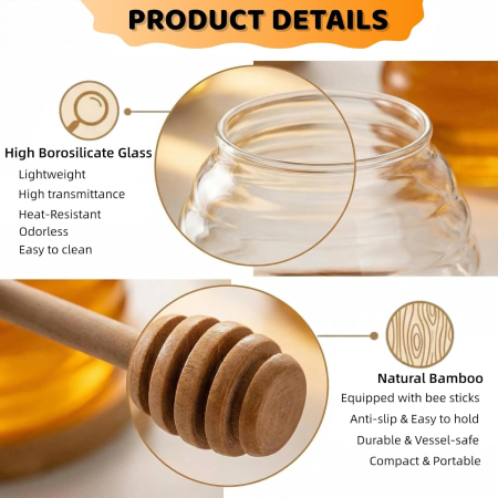 Borcan sticla pentru depozitare Miere, capac si suport bambus, 500 ml [1]