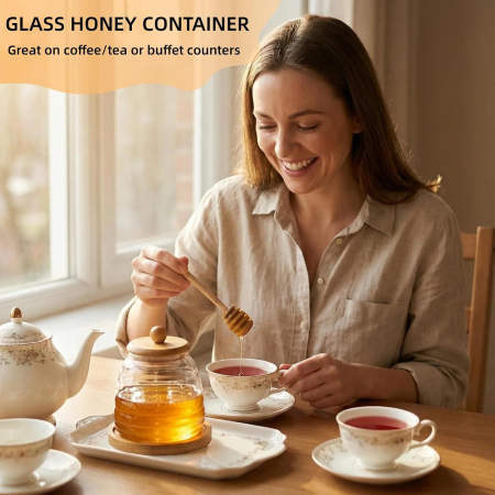 Borcan sticla pentru depozitare Miere, capac si suport bambus, 500 ml [4]