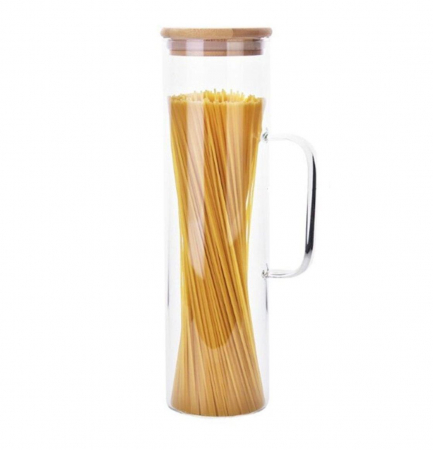 Borcan pentru Spaghete, sticla Borosilicata si capac Bambus, 30x9 cm [1]