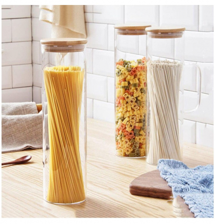 Borcan pentru Spaghete, sticla Borosilicata si capac Bambus, 30x9 cm [0]