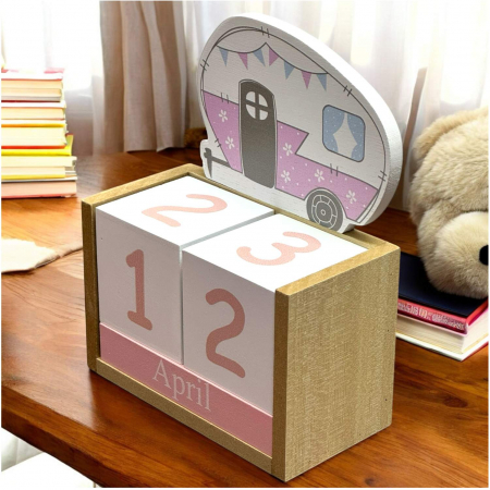 Calendare - Calendar decorativ din Lemn, 14 x 7 x 18 cm, PINK